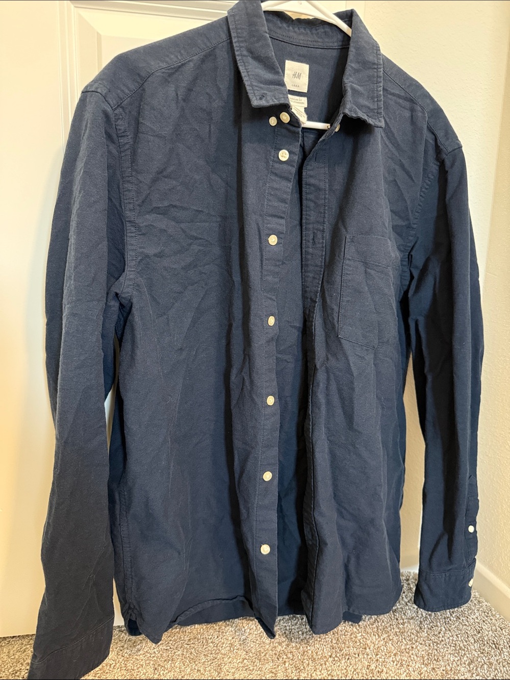 H&M Men's Dark Navy Long-Sleeve Button-Down Shirt
